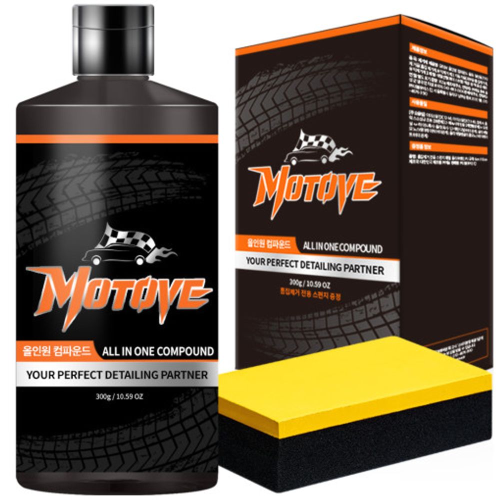 [MOTOVE] All In One Compound 300ml (Exclusive sponge provided): Triple Micro Abrasive Formula to Fill Scratches & Smooth Painted Surface, Removes Large to Fine Scratches - Made in Korea